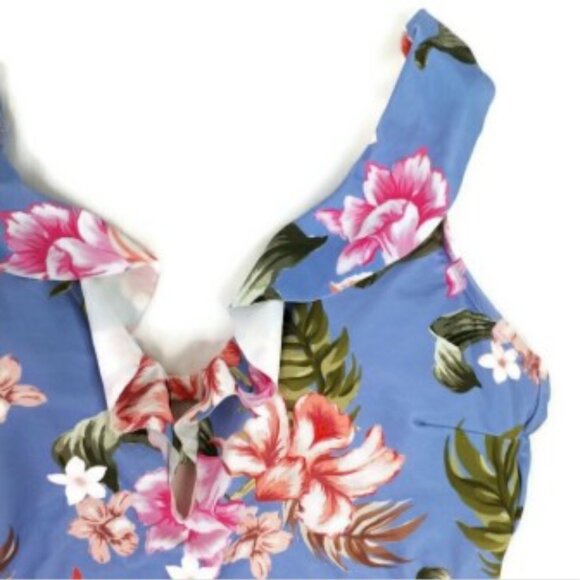 Kona Sol Multi Floral Over the Shoulder Ruffle One Piece Swimsuit Womens XL NWT - Picture 8 of 16